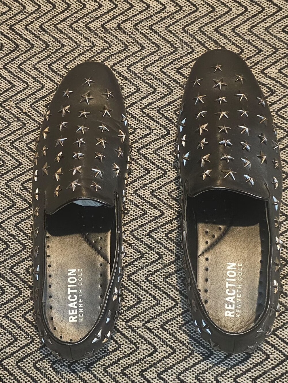 Reaction Kenneth Cole Black Loafers with Silver Star Studs